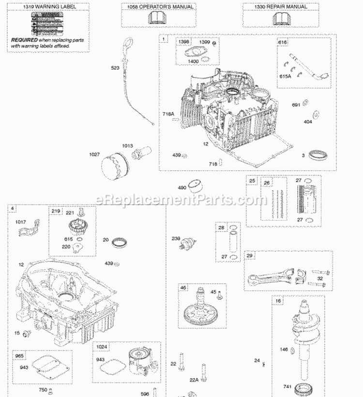 Camshaft PistonRings Manuals Cylinder Engine Sump Crankshaft Diagram and Parts List for 543777-2124-G1  Briggs and Stratton Engine
